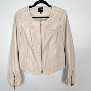 The Limited Medium M Blush Pink Faux Leather Full Zip Jacket Knit Pieced Sleeve